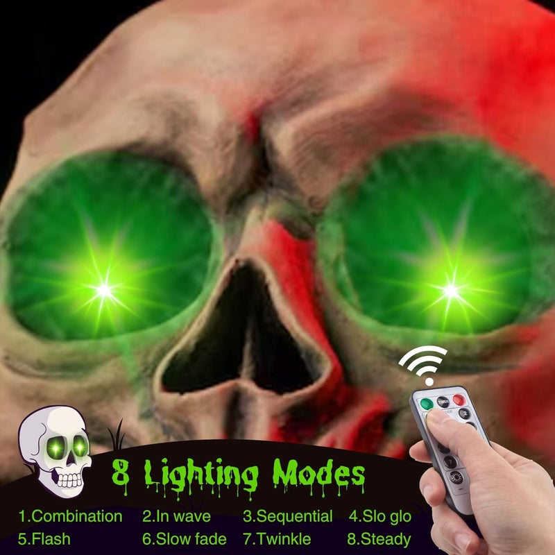 LCHUANG 4 Pack Halloween Decoration LED Glowing Light Up Skulls Eyes, Horror DIY Glowing Eyes Lights Battery Operated for Halloween Decoration Masks, Skulls, Pumpkin, Spider, Tombstone Props (Green) - Image 4